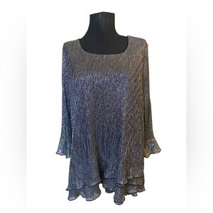 CJ Banks Silver Ruffle Metallic Tunic Top